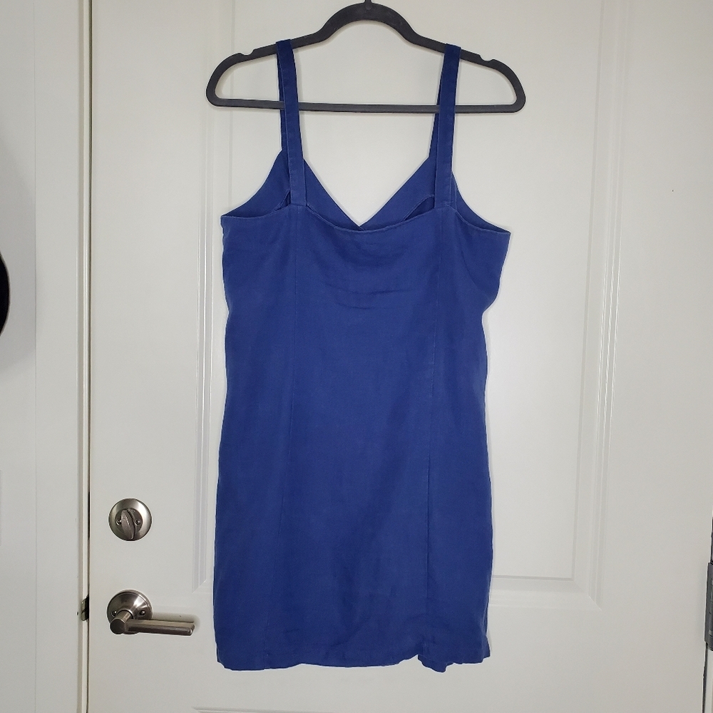 Zara Blue V Neck Button Front Linen Cotton Summer Beach Mini Dress - Picture 5 of 6